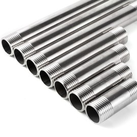 Pack of 2 Stainless Steel 1/2 Inch Male Thread Connection Pipe, 5 ~ 30 cm Length, Optional Shower Rail Extension Pipe, Water Pipe Adapter (20 cm x 1/2 Inch)