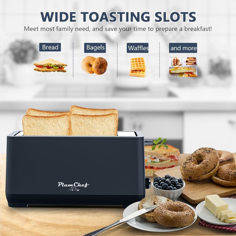 Plum chef 4-Slice Toaster, Extra Wide Long SIot Toaster, 6