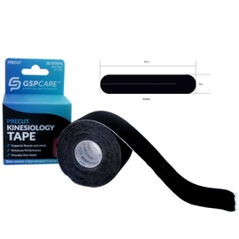 GSPCARE Y Kinesiology Tape, Pre-Cut Sports Tape for Muscles for Training, Latex-Free, Waterproof Physio Tape, 5 cm x 25 cm, Pack of 20, Black