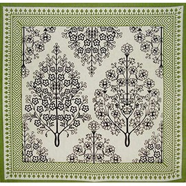 French Floral Print Cotton Napkin 17" x 17" Olive & Black