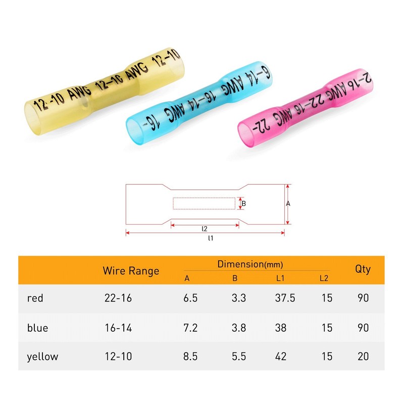 Nilight 200PCS Heat Shrink Butt Connectors - Waterproof Wire Connectors