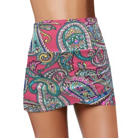 GRAPENT Women's High Waist Tulip Hem Shirring Swim Skirt Swimsuit Bikini Bottom Skirted Tankini Bottom Color Paisley - Multicolor Size XL X-Large US 16 - US 18