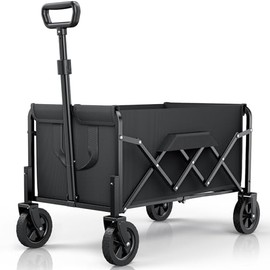WiseBegan Collapsible Wagon with Wheels, Foldable Wagon Carts with 200lbs Load Capacity, Dog Wagon, Utility Wagon, Shopping Cart, Black, 28.5“ x 17.5” x 36.0“