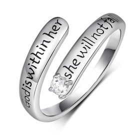 Zunxinsan Faith Rings 925 Sterling Silver Inspirational Rings Christian Jewelry Gifts for Women (Size:7)