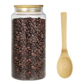 Foyofly Glass Coffee Jars with Spoons, Clear Storage Canister with Bamboo Lid Kitchen Pantry Storage Jar for Spice Cereal Sugar Tea Coffee Beans Snacks (1200ml/40oz-1 Pack)