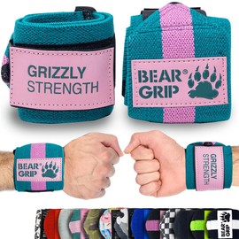 BEAR GRIP - Premium Heavy Duty Weightlifting Wrist Wraps Bodybuilding Crossfit Powerlifting Strongman (24" Green Pink)