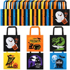 JOYIN 32 bolsas de regalo de Halloween no tejidas coloridas para niños, 6 patrones de diseño de trucos o golosinas para suministros de fiesta de Halloween, bolsa de dulces reutilizable, bolsas de
