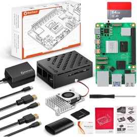 RasTech Raspberry Pi 5 8GB Kit 64GB Edition with Active Cooler,27W GaN 5.1V5A USB-C Power Supply,Pi5 8GB Board,64GB Card Readers Kit,Pi 5 Case,Dual 4K Micro HD Out Cables and User Manual