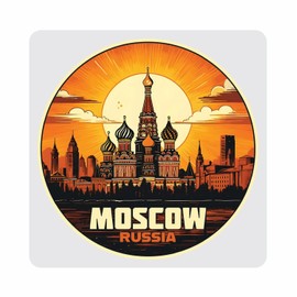 Moscow Russia Saint Basil's Cathedral Sunset Design Souvenir 4x4-Inch Coaster Acrylic 4 Pack