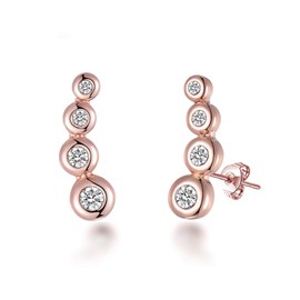 Philip Jones Rose Gold Plated Four Stone Climber Earrings Created With Zircondia® Crystals