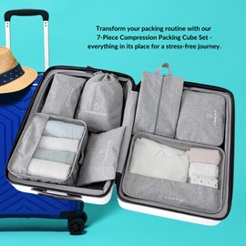 7-Piece Compression Packing Cube Set | Premium Travel Organizers with Waterproof, Durable, and Ergonomic Design | Stylish Luggage Accessories for Efficient Packing and Ample Storage