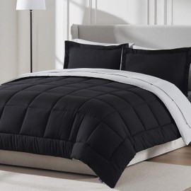Nestl Full Size Comforter Set 7 Piece - Reversible Bedding Sets Full Black, All Season Bed in a Bag Full Size Bed Set, Full Size Bed Sheets and Comforter Set with Pillowcases and Shams