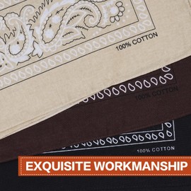 Raylarnia Bandana Multi-Purpose 100% Cotton Headbands for Women, 22 inch Paisley Cowboy Bandanas for Men (Brown)