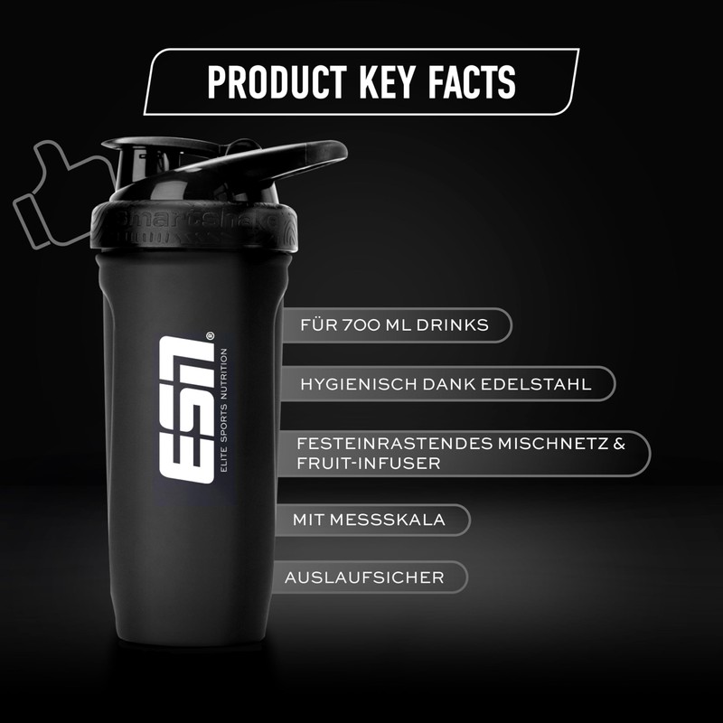 ESN ESN Shaker Reforce Stainless Steel, schwarz, 700 ml, auslaufsicher,
