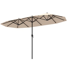 Tangkula 13 FT Large Patio Umbrella, Outdoor Double-Sided Table Market Umbrella w/Crank Handle, 12 Heavy-Duty Ribs, Sun-Protective Rectangular Twin Parasol for Garden Deck Lawn Poolside (Beige)