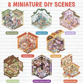 8 Sets DIY 3D House Stickers, DIY 3D Sticker Scene Make Your Own Mini Room Scenes, Reusable 3D Cartoon Scene Stickers, Cute 3D Miniature Scene Sticker, DIY Stacking Scene Stickers for Crafts