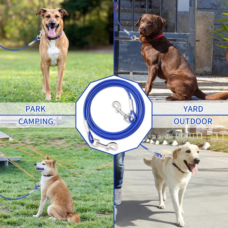 Blue Dog Tie Out Cable Leash: 3/6/9/15m Runner for Yard,