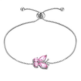 Aurora Tears Butterfly Bracelets 925 Sterling Sliver October Birthstone Pink Opal Bracelet Animals Jewelry Gift for Women and Girls DB0111O