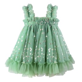 AGQT Toddler Baby Girls Tutu Dress Sleeveless Kids Tulle Birthday Party Dresses Casual Playwear Tunic Babydoll Dress Sequin Star-Green Size 2-4T