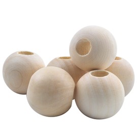 Jdesun 25 Pieces Wooden Beads, Natural Round Wood Loose Beads Wood Spacer 30mm x Diameter 3/8" Hole