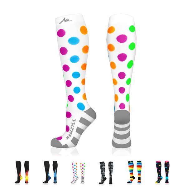 NEWZILL Compression Socks (20-30mmHg) for Men & Women (Polka Dot, Medium)