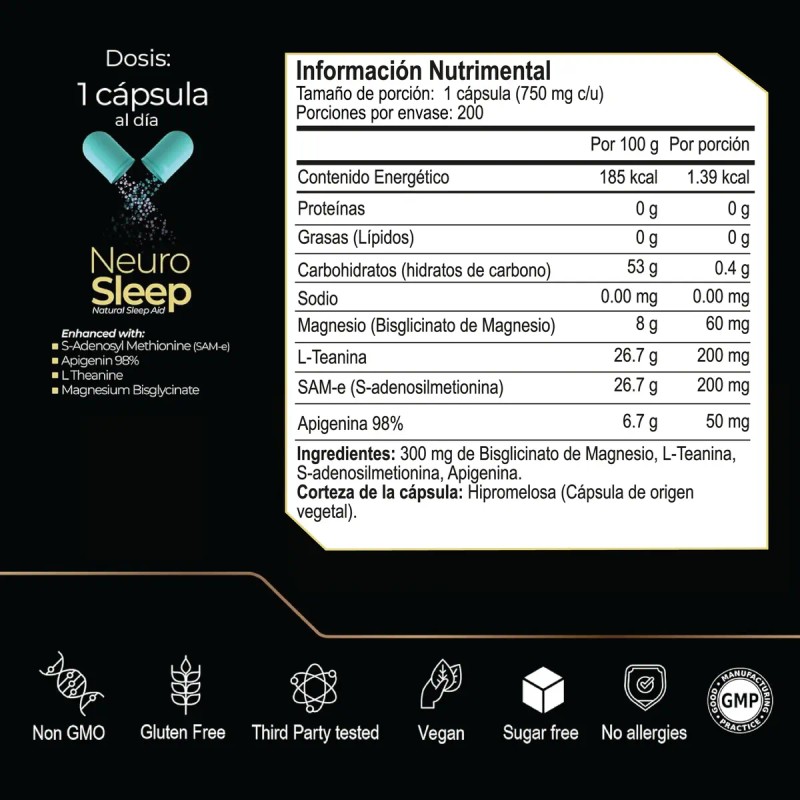 Magnesio Y Teanina Sueño Profundo Sin Melatonina 200 Caps
