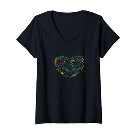 Womens Love Spring Colorful Floral Heart Women Girls Design V-Neck T-Shirt