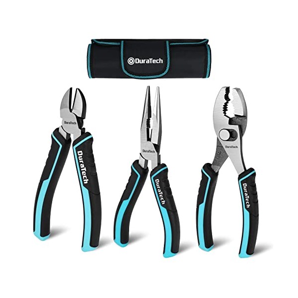 DURATECH 3Pcs Pliers Tool Set, High Leverage Hand Tool -6 Inch Long Nose Pliers, Diagonal Cutting Pliers and Slip Joint Pliers for Plumbing, Automotive and General Applications