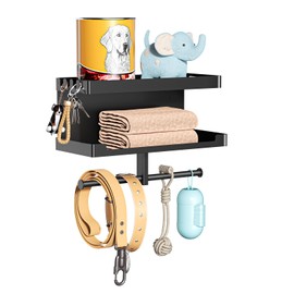 Dog Coat Rack with Shelf, Dog Lead Holder Wall, Black Wall Holder for Dog Lead, Metal Dog Wardrobe Key Holder, for Dog Lead, Training Treats, Chew Toy, Keys, Large