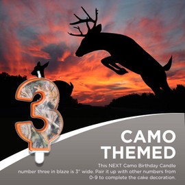 Havercamp Next Camo Party Birthday Number 3" Candle | 1 Count | Great for Hunter Themed Party, Camouflage Motif, Birthday Event, Graduation Party, Father's Day Celebration, Wedding Anniversary