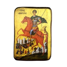 Greek Christian Orthodox Wooden Icon of Saint Dimitrios Demetrios / A0