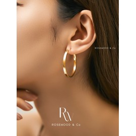 Rosewoodandco 18k Gold Plated Medium Hoop Earring for Women -E046