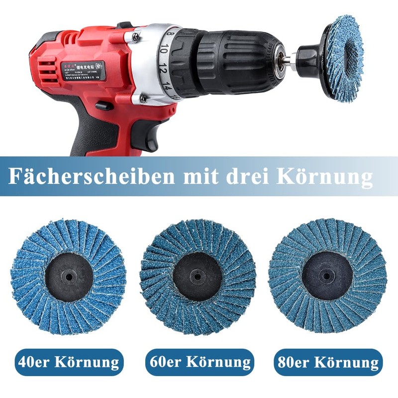 Treki Pack of 15 Mini Flap Discs for Drill, 40/60/80