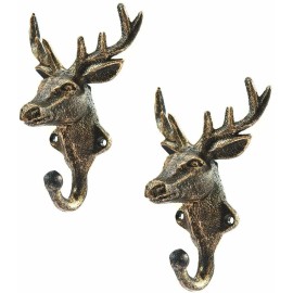 4homemax Cast Iron Rustic Design Wall Hanger Vintage Design Hooks Keys Towels Hook - Cast Iron Hook with Copper Finish(Set of 2)