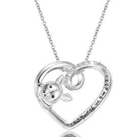 Aroncent 925 Sterling Silver Keep me in Your Heart Cubic Zirconia Necklace Love Pig Pendant for Women