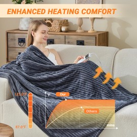 Qieryun Electric Blanket Heated Full, Soft Flannel Heating Blanket with 8 Hours Auto Off 10 Fast Heating Levels Machine Washable Sherpa Heated Blanket with Overheating Protection