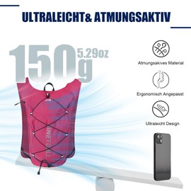 ONETOALL Women's Running Vest with 500 ml Water Bottle, Lightweight Hydration Backpack Running Men's 6L, Running Vest Reflective for Jogging, Trail Running, Bike, Marathon, Motorcycle, Only 150 g