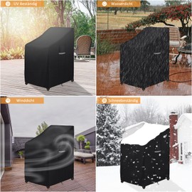 Dokon Garden Chairs Cover with Ventilation Holes, Waterproof, Windproof, UV-Resistant, Heavy-Duty 600D Oxford Fabric Protective Cover for Garden Chair, Stacking Chairs (65 x 65 x 80 / 120 cm) – Black