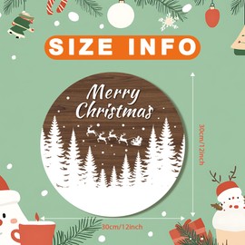 Merry Christmas Door Hanger(12x12 Inch), Christmas Round Sign, Winter Door Sign, Christmas Elk and Pinewood Hanger Sign, Merry Christmas Door Decorations,Winter Christmas Wreath -CHRWS03