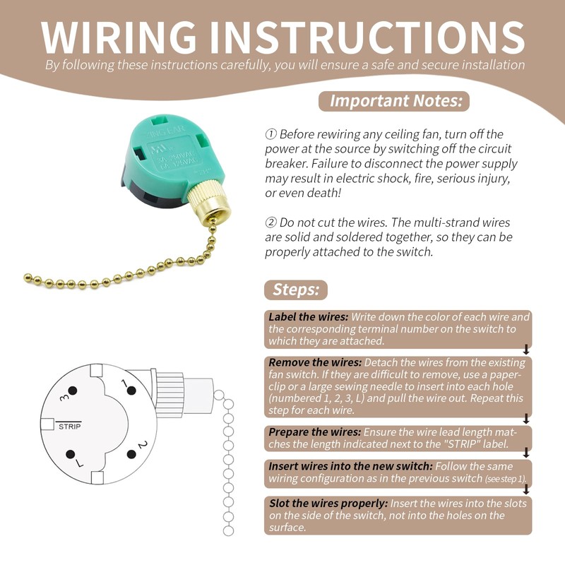 HUAXRUI Ceiling Fan Pull Chain Switch ZING Ear ZE-268S6, Ceiling