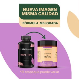 L-Teanina + Inositol. 120 capsulas de 500mg (4 meses). VitalBotanics. Multivitaminico con L-Glutamina, Suplementos Alimenticios. Libre de Gluten y Aditivos. Apto Dieta Keto.