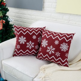 HWY 50 Red Christmas Decorative Throw Pillow Covers 20x20 Inch for Couch Sofa Living Room Bed, Cozy Bohemia Big and Small Snowflakes Print Throw Pillows Cases Set Cushion Cover Pack of 2