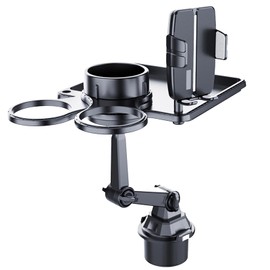 Car Cup Holder Tray, Cup Holder Tray for Car with Phone Stand, Car Tray Table with 360° Rotatable Arm, car Trays for Eating, Car Food Tray Ideal for Travel Dining