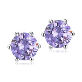 DAYBYDAY Alexandrite Earrings for Women June Birthstone Earrings 925 Sterling Silver Round Small Earrings Light Purple Stud Earrings