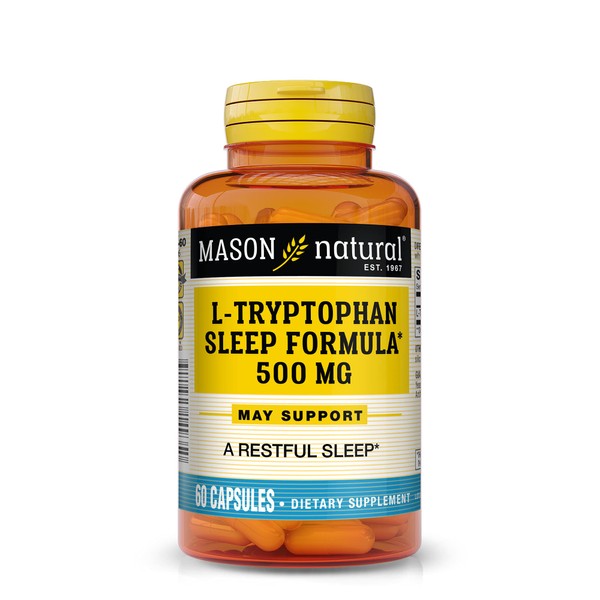 MASON NATURAL L-Tryptophan Sleep Formula 500 mg - Essential Amino Acid, Advanced Sleep Aid, Supports Restful Sleep, 60 Capsules