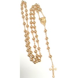 14k Rose Gold Finish 8MM Mens Rosary Chain Necklace Cross