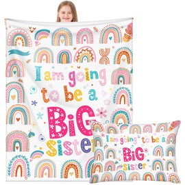 Mindsoft 2 Pcs Big Sister Blanket Big Sister Gifts Big Sister 60" x 50" Soft Cozy Throw Blanket with Pillow Case Set Birthday Gift Ideas Soft Warm Flannel Blanket for Big Sister Baby Shower Party