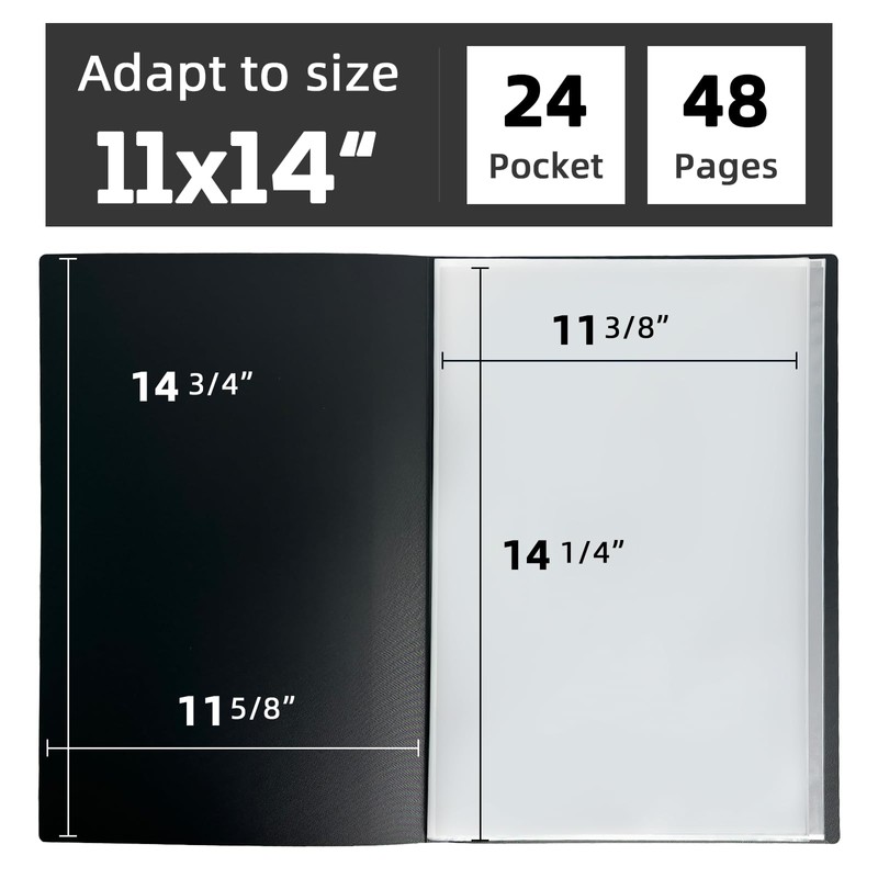 JJRING 11x14 Art Portfolio Folder with Plastic Sleeves, 24-Pocket Portfolio