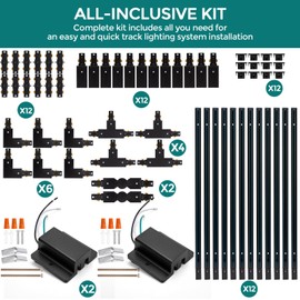H Track Lighting Rails Kit - iCreating 40ft Black Track Lighting Tracks 3 Wire with Floating Canopy Connector, L, I and T Connectors for Single Circuit H Type LED Tracks Lights Heads Fixtures