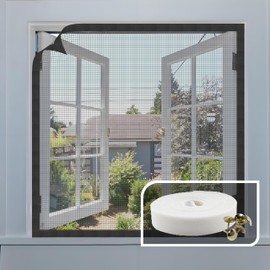 AMIGO Fly Screen Window with Innovative Velcro Tape, 120 x 120 cm, The Material is Fibreglass, Fly Net and Mosquito Net for Windows, Black